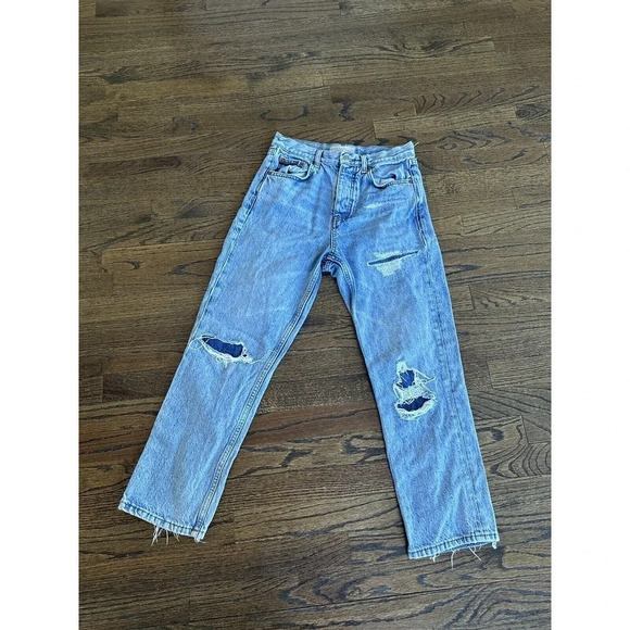 Topshop Women’s Distressed Straight Leg Editor Button Fly Jeans Size 26 L0568 - Picture 3 of 13